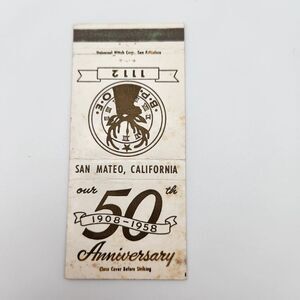 Vintage Matchbook BPOE Elks Lodge 1112 San Mateo California 1950s Ephemera